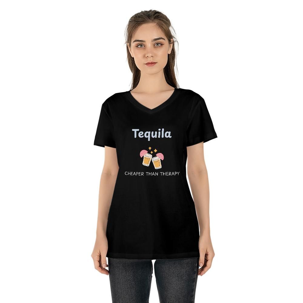 Dark Humor T Shirts - Tequila Cheaper Than Therapy V-Neck