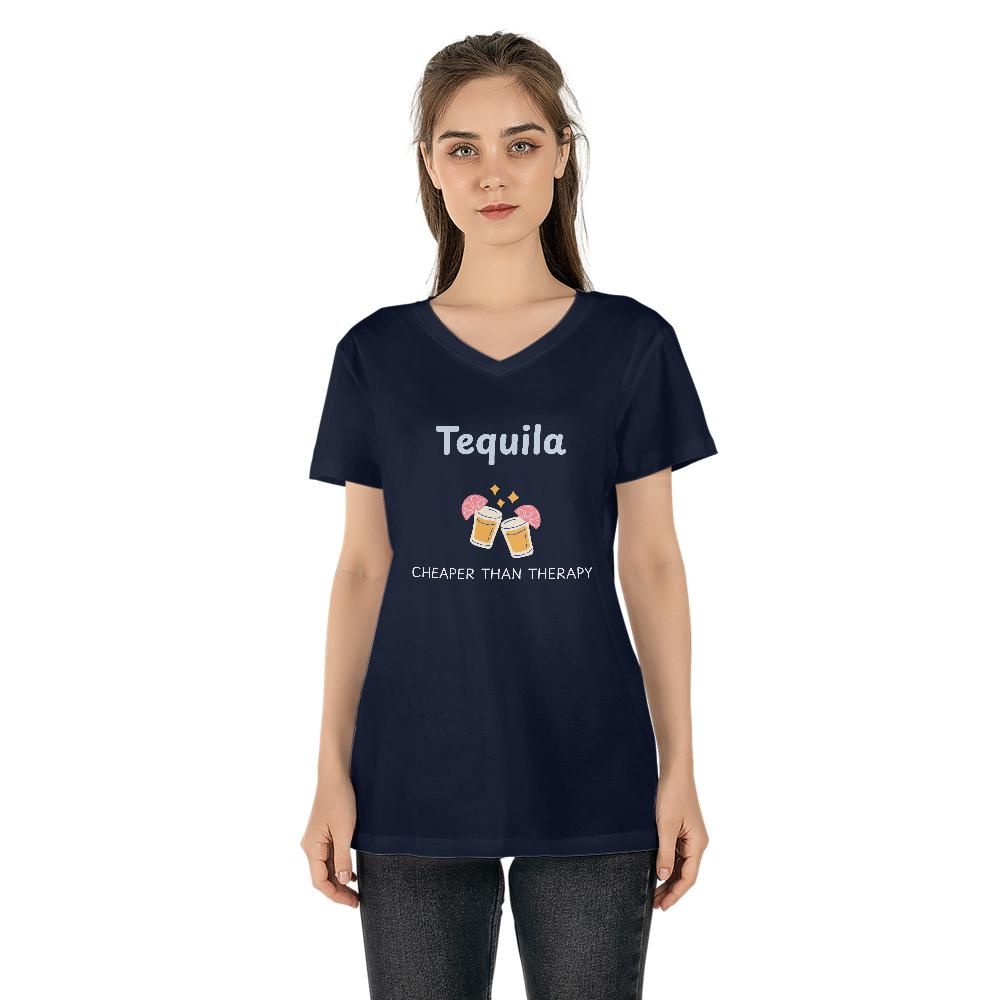 Dark Humor T Shirts - Tequila Cheaper Than Therapy V-Neck