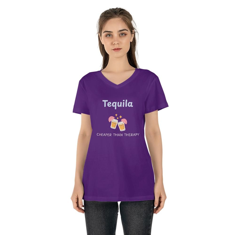 Dark Humor T Shirts - Tequila Cheaper Than Therapy V-Neck