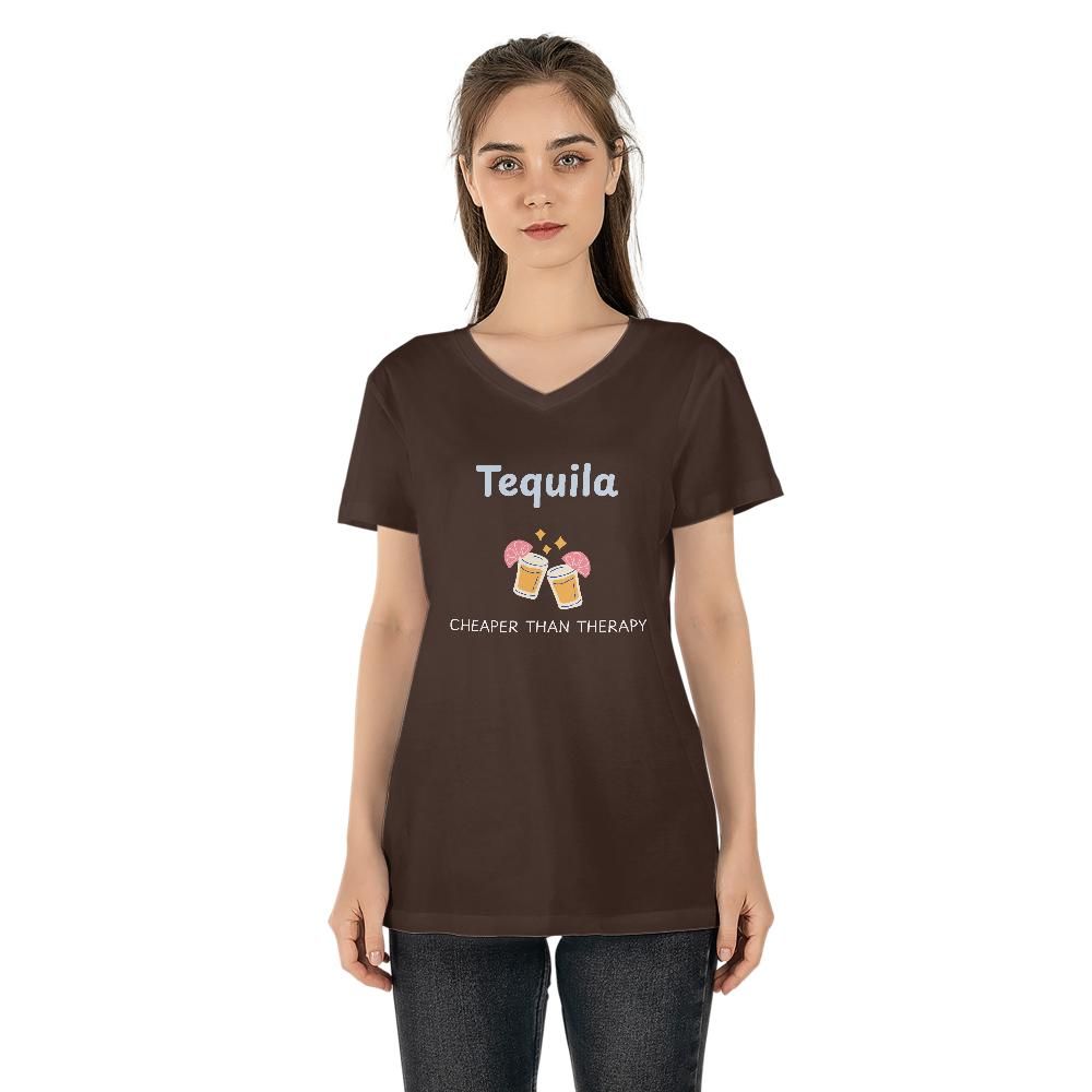 Dark Humor T Shirts - Tequila Cheaper Than Therapy V-Neck