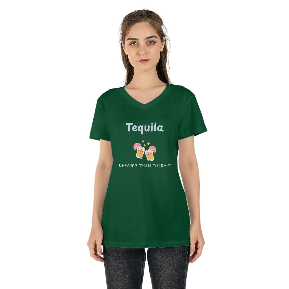 Dark Humor T Shirts - Tequila Cheaper Than Therapy V-Neck
