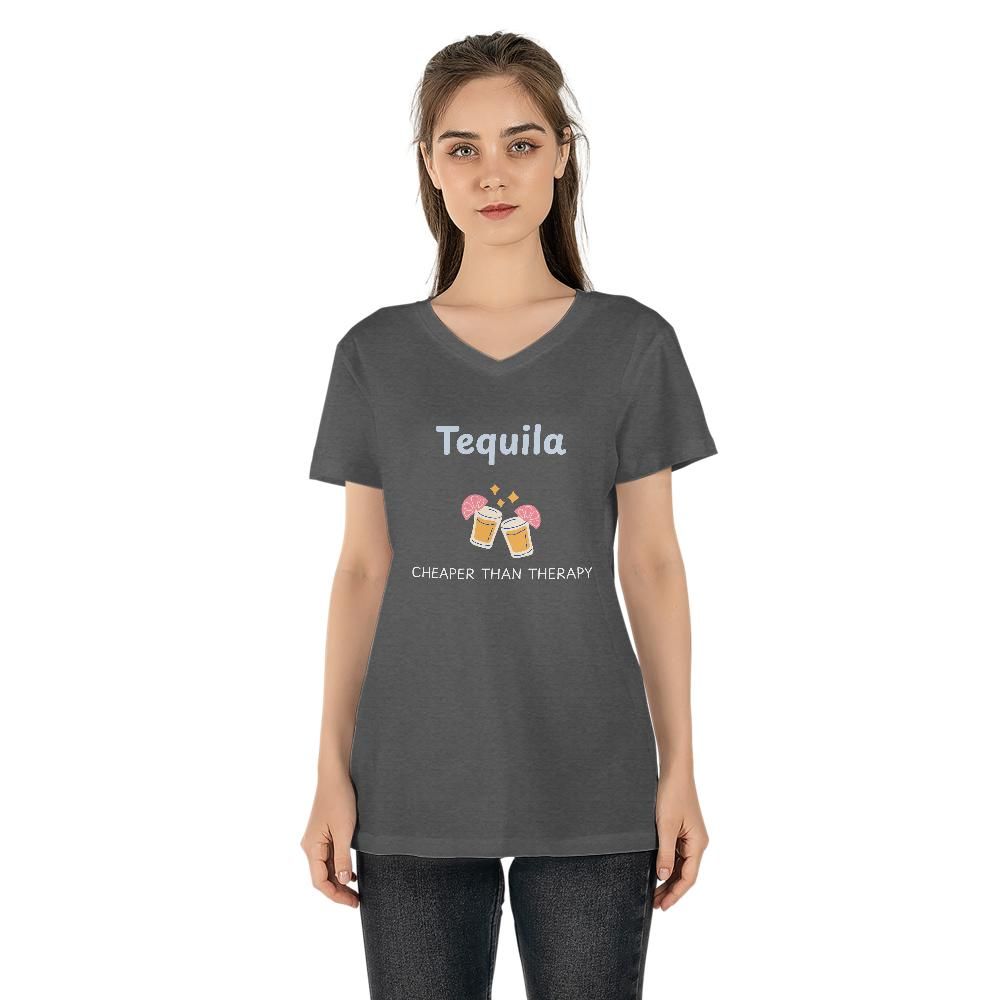 Dark Humor T Shirts - Tequila Cheaper Than Therapy V-Neck